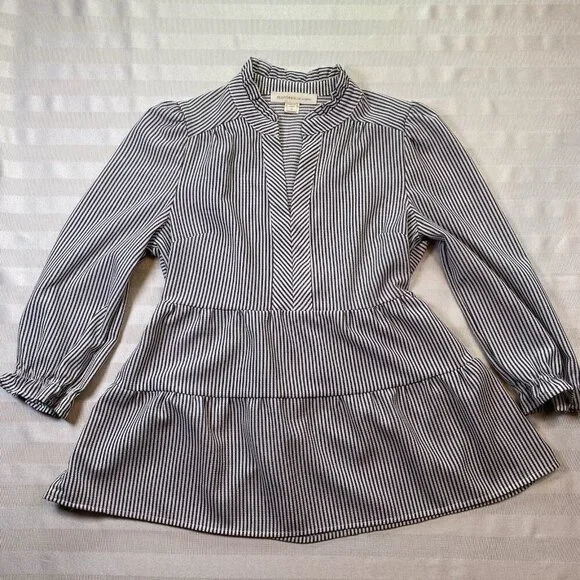 Monteau Baby Doll Vertical Stripe 3/4 Sleeve Top Size S Seersucker Black/White - Picture 12 of 12